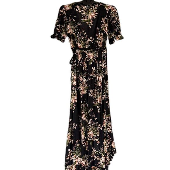 Coco + Carmen Boho Black Floral High-Low Wrap Maxi Dress (S/M) Cottagecore - Picture 6 of 12